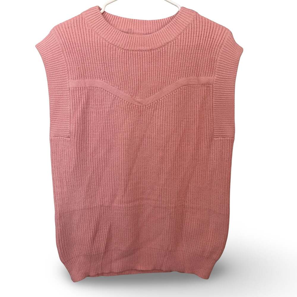 Vintage 80s Oversized Pink Ribbed Knit Sweater Vest Sleeveless Cozy Chic